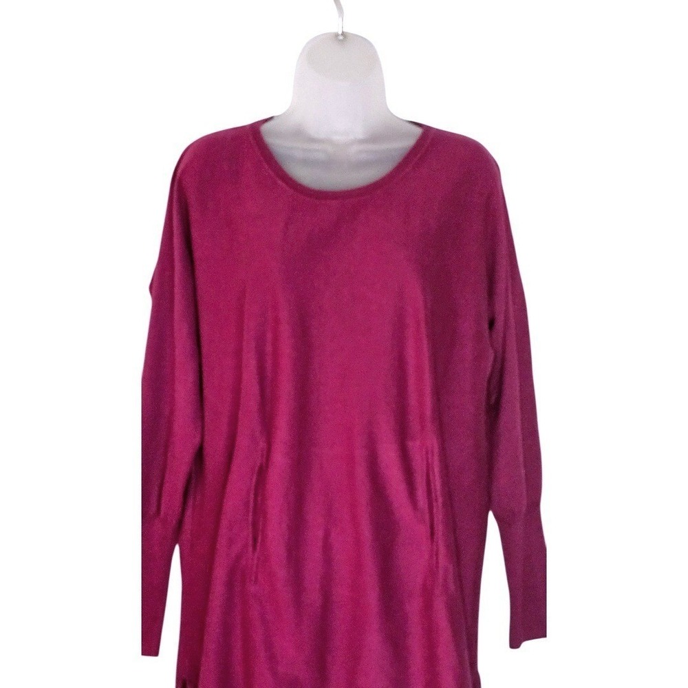 Garnet Hill Organic-Cotton Pocket Detail‎ Tunic Sweater Magenta Relaxed Fit Sz M - Picture 6 of 10